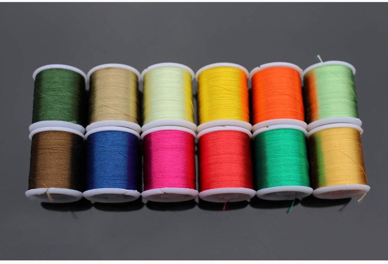 Tigofly 12 pcs 40 Yards Fly Tying Floss Thread 150D Silky Yarns Salmon Trout Fly Fishing Tying line Materials (12 Dark Colors) - Image 1